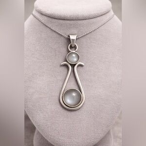 Vintage Natural Gemstone Gray Moonstone Sterling 925 Silver Pendant NWOT 2" #498